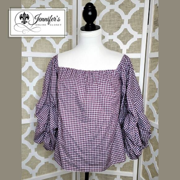 Petersyn Women's Plaid Print Off-The-Shoulder Blouse Size M - Picture 1 of 10
